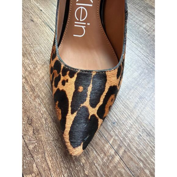 Calvin Klein NIB "Gayle" Winter Leopard haircalf hair-on-hide pointy heel 7M - Picture 2 of 9